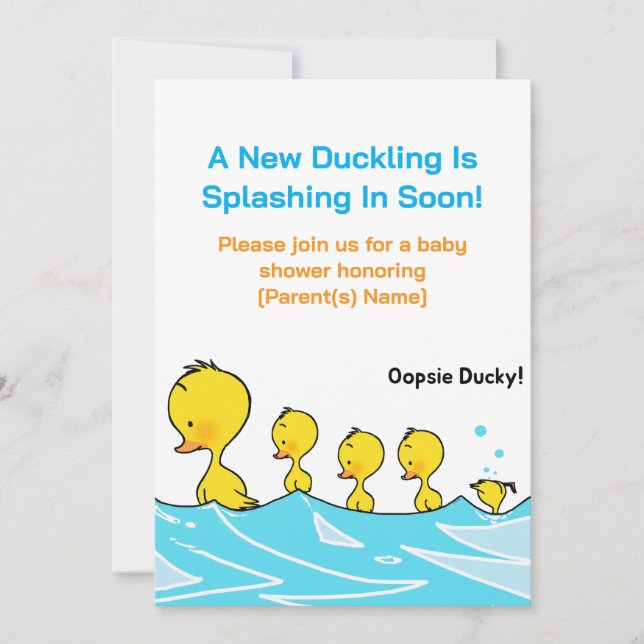 Baby Shower Einladung – Oopsie Ducky (Vorderseite)