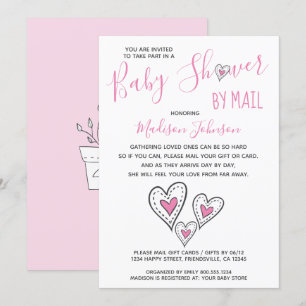 Baby Shower Einladung per Post in Rosa und Weiß. S
