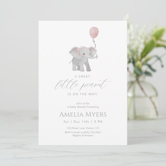 Baby Shower Einladung rosa Elefant (Stehend Vorderseite)