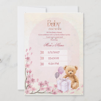 Baby Shower Einladung | Salbeigrüner Teddybär Bab