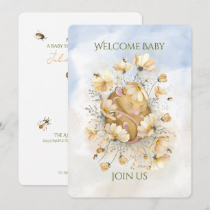 BABY SHOWER EINLADUNG Schlafende Maus in Bienenwie