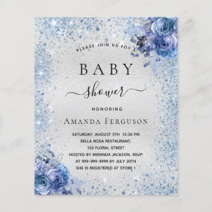 Baby-Shower-Einladung silber floral blau preisgüns Flyer