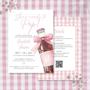 Baby Shower Einladung 'Sodaflasche mit rosa Schlei