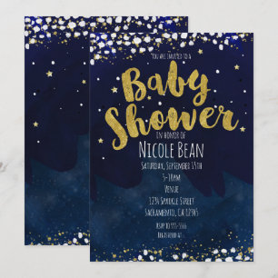 Baby-Shower-Einladungen Blaue und goldene sternkla Einladung
