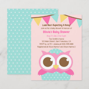 Baby Shower Einladungen mit Eule und Punkten auf d