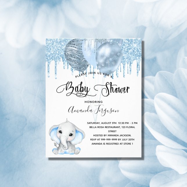 Baby Shower Elefant Junge Blue Einladung Flyer (Von Creator hochgeladen)