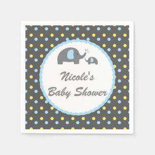 Baby Shower Elefanten Blau Grau & Gelb Serviette