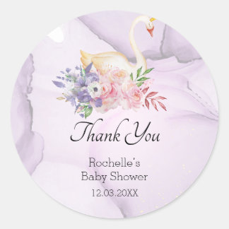 Baby Shower Elegant Swan Watercolor Vielen Dank Runder Aufkleber