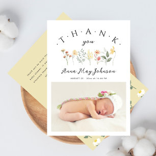 Baby Shower Elegantes Skript Wildblumen-Foto Dankeskarte