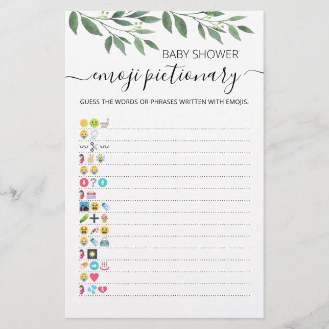 Baby Shower Emoji Pictionary with Answers Spiel (Vorderseite)