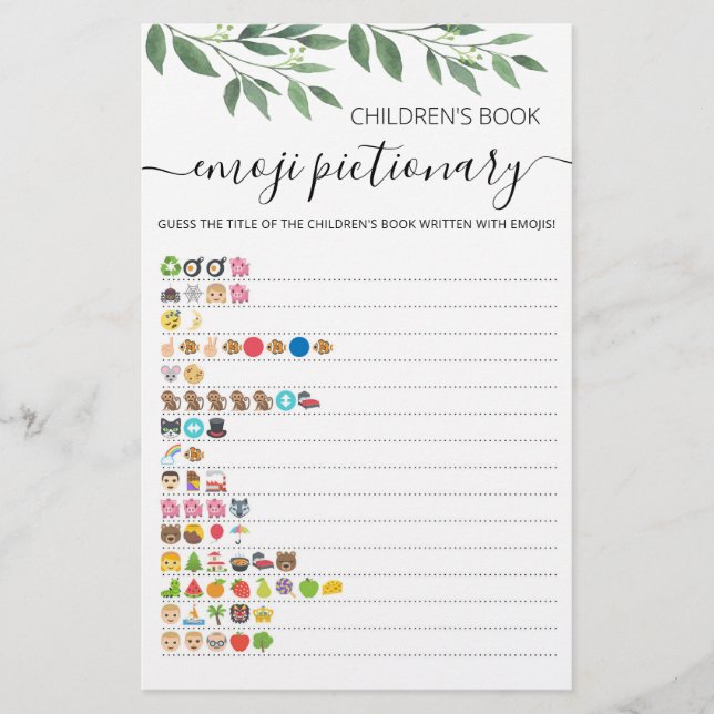 Baby Shower Emoji Pictionary with Answers Spiel (Vorderseite)