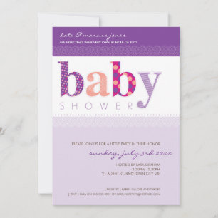 BABY SHOWER ERSUCHT :: Baby gemustert letters 2P Einladung