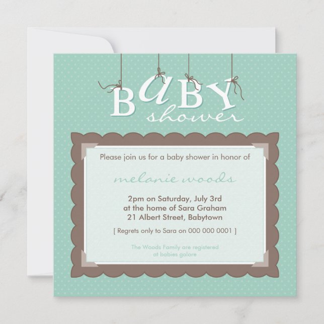 BABY SHOWER ERSUCHT :: Baby letters 6SQ Einladung (Vorderseite)