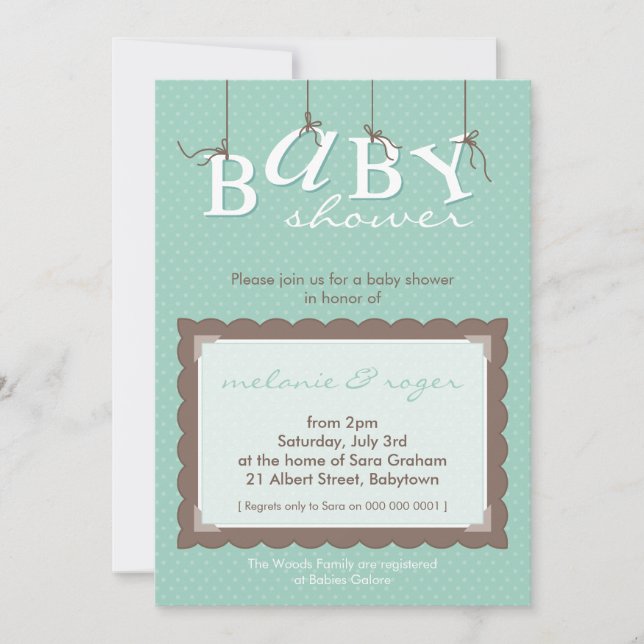 BABY SHOWER ERSUCHT :: Babybriefe 6P Einladung (Vorderseite)