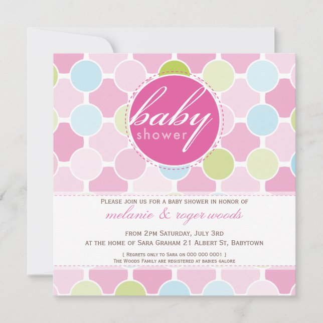 BABY SHOWER ERSUCHT :: fizzy spots 9SQ Einladung (Vorderseite)