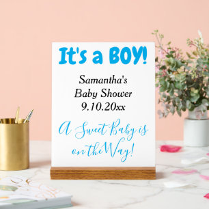 Baby Shower Es ist ein Junge Weiß Blau NAME Acrylschild