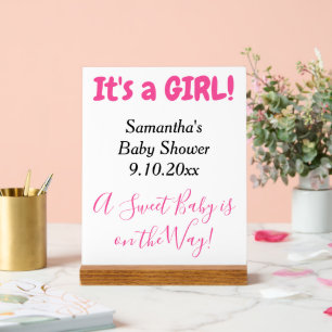 Baby Shower Es ist ein Mädchen Weiß Rosa NAME Acrylschild