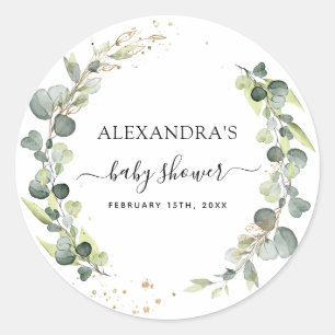 Baby Shower Eukalyptus Grünzeug Boho Rustikal Runder Aufkleber