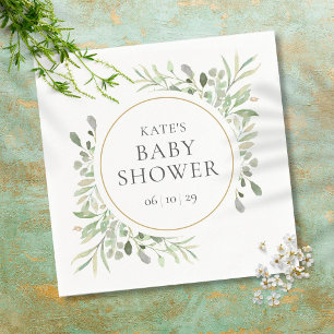 Baby-Shower Eukalyptus-Wasserfarbe Grün Gold Serviette