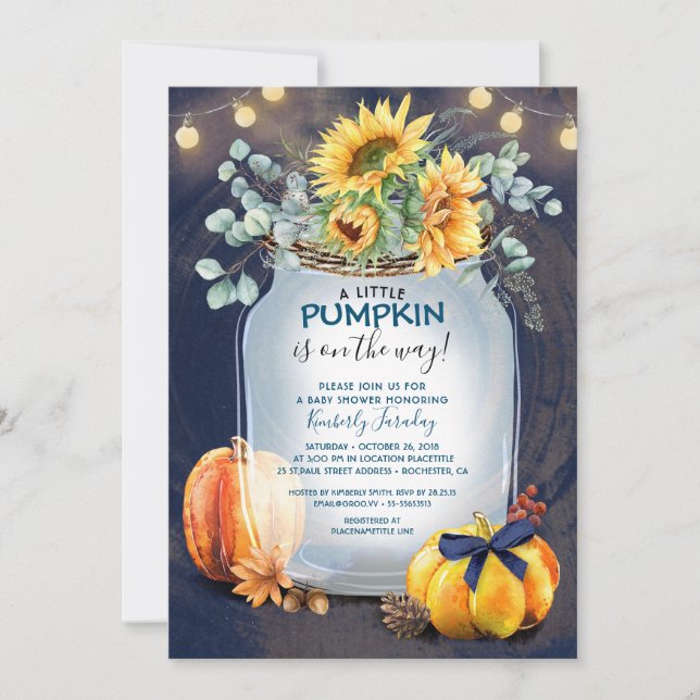 Baby Shower Fall Pumpkin Rustic Mason Jar Einladung (Vorderseite)