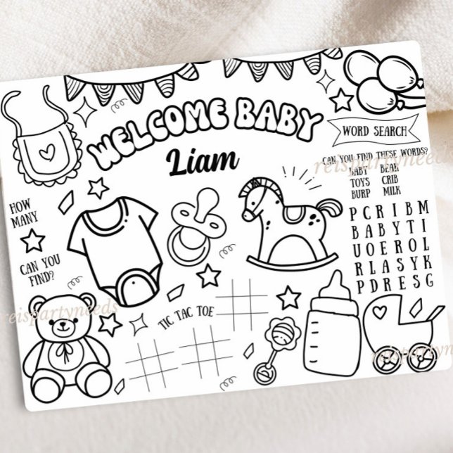 Baby-Shower-Farbmal-Unterlegematte-Spiele Aktivitä (Personalized Baby Shower Activity Fun Kids Coloring Page Gender Reveal Party Coloring Sheet Oh Baby )