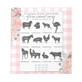 Baby Shower Farm Animal Games Coral Rose Gingham Notizblock