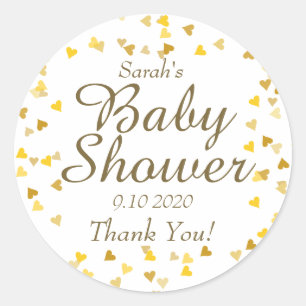 Baby-Shower-Favor mit goldenen Herzen / Streusel Runder Aufkleber