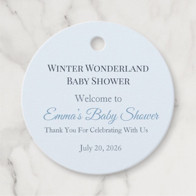 Baby Shower Favor Tag | Winter Wonderland Geschenkanhänger (Vorderseite)