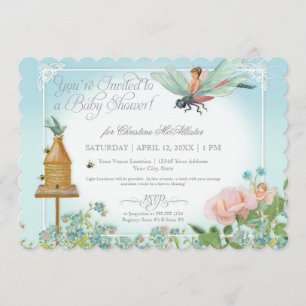 Baby Shower Feengarten Bienen Libelle Rose Kunst Einladung