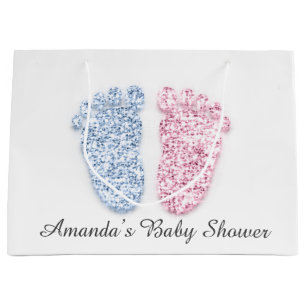 Baby Shower Feet Boy Girl Name Pink Blue Gender  Große Geschenktüte