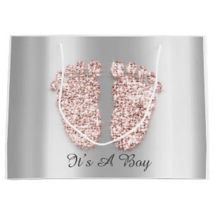 Baby Shower Feet Boy Girl Name Rose Blush Große Geschenktüte
