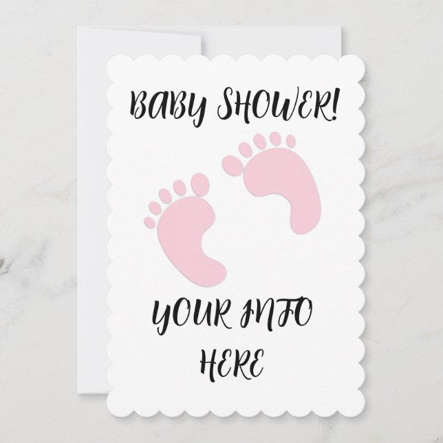 BABY SHOWER FEET FOOT DRUCKEN SCRIPT INVITATIONEN EINLADUNG (Vorderseite)