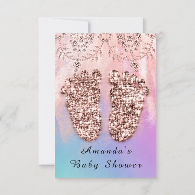 Baby Shower Feet Girl Boy Royal Rose Glitzer Skin Einladung (Rückseite)