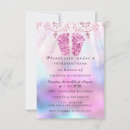 Baby Shower Feet Girl Royal Pink Glitzer Floral Einladung