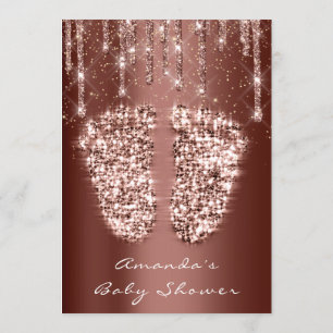 Baby Shower Feet Glitzer Gold Brown Tropfens Boy G Einladung