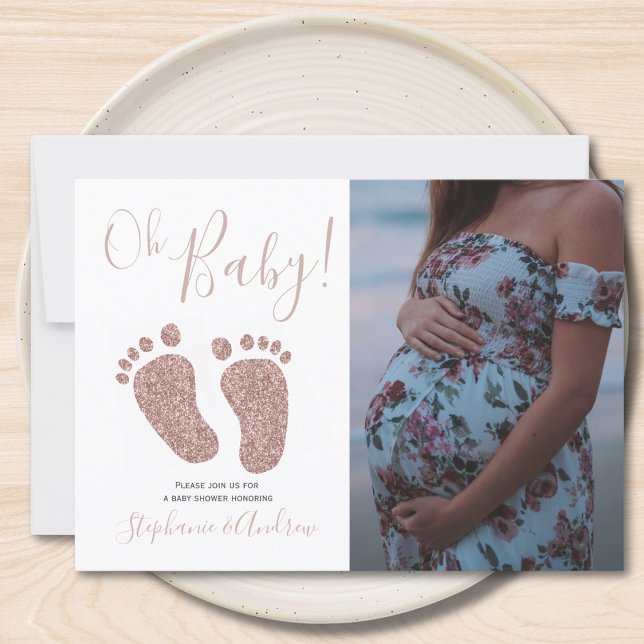 Baby Shower Feet Glitzer Rose Gold Girl Foto Einladung (Von Creator hochgeladen)