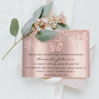 Baby Shower Feet Glitzer Rose Gold Tropfen Boy Gir Einladung