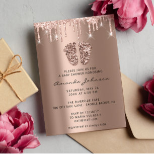 Baby Shower Feet Glitzer Rose Gold Tropfen Boy Gir Einladung