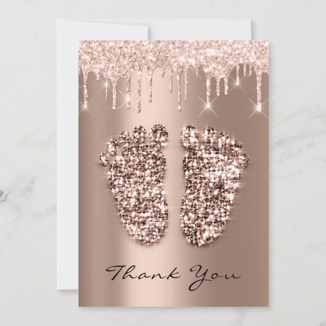 Baby Shower Feet Glitzer Rose Tropfen Boy Girl Einladung (Rückseite)