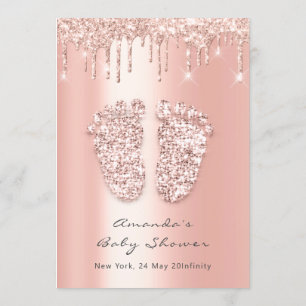 Baby Shower Feet Glitzer Rose Tropfen Foto Boy Gir Einladung