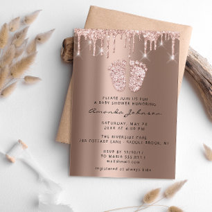 Baby Shower Feet Glitzer Rose Tropfen Foto Boy Gir Einladung