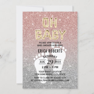Baby Shower Feet Print Rose Gold & Silver Glitzer Einladung