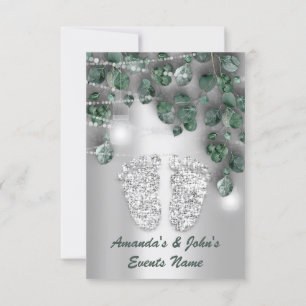 Baby SHOWER Feet Rustic Green Grey Girl Boy Einladung