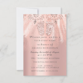 Baby Shower Feet Silver Girl Royal Rose Diamond Einladung