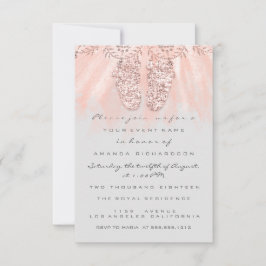 Baby Shower Feet Silver Girl Royal Rose Glitzer Einladung