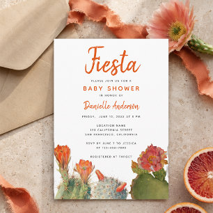 Baby-Shower-Fiesta rote Kaktusblüten Aquarell Einladung