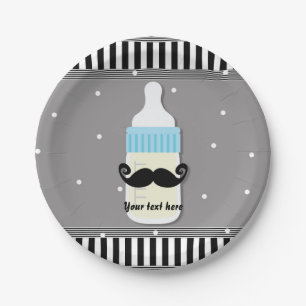 Baby-Shower-Flasche- und Schnurrbart-Moderne-Telle Pappteller