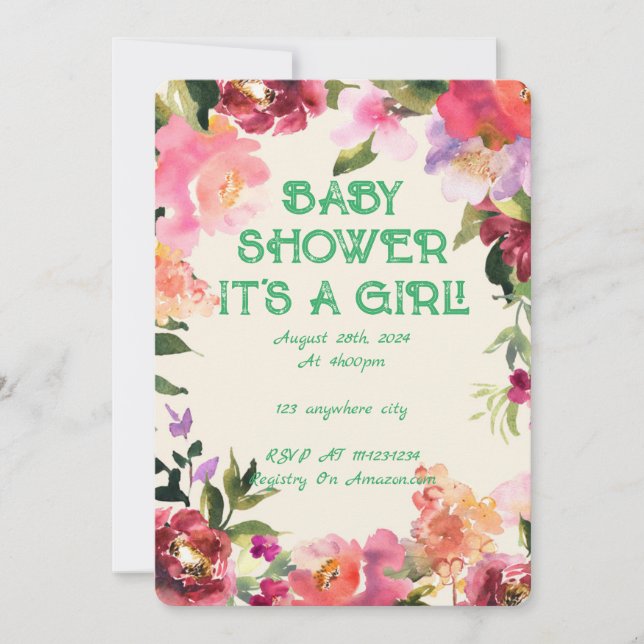 BABY SHOWER FLORAL BLUSH SAVE THE DATE (Vorderseite)