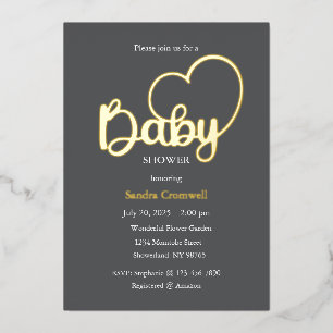 Baby Shower Foil Einladung, Script, Herz Folieneinladung