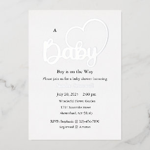 Baby Shower Foil Einladung, Script, Herz, Junge Folieneinladung